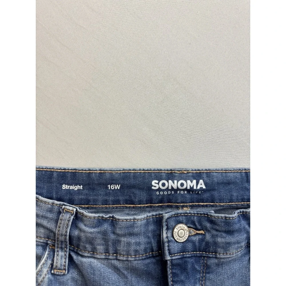 Sonoma Goods For Life Womens 16W Straight Leg Jeans Medium Wash Distressed Blue